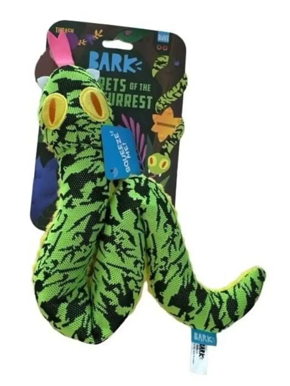 BARK Secrets of the Rainfurrest Sssssssssteve Plush Snake Dog Toy